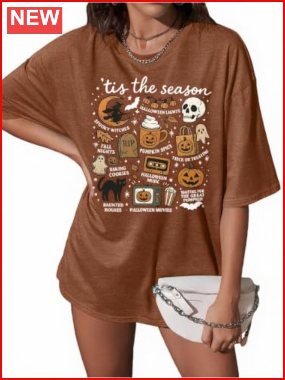Oversized Halloween Ghost Graphic T-Shirt for Women Spooky Season Crew Neck